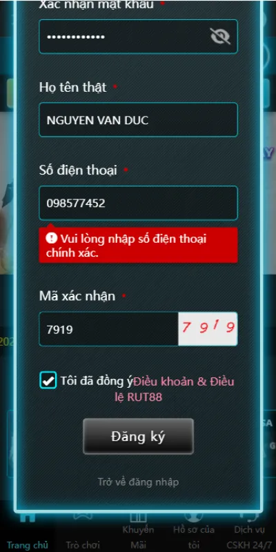 đăng ký tài khoản Rut88