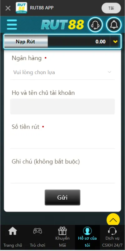 3 bước chi tiết cách rút tiền Rut88